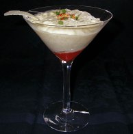 espuma van parmakaas met paprikacoulis